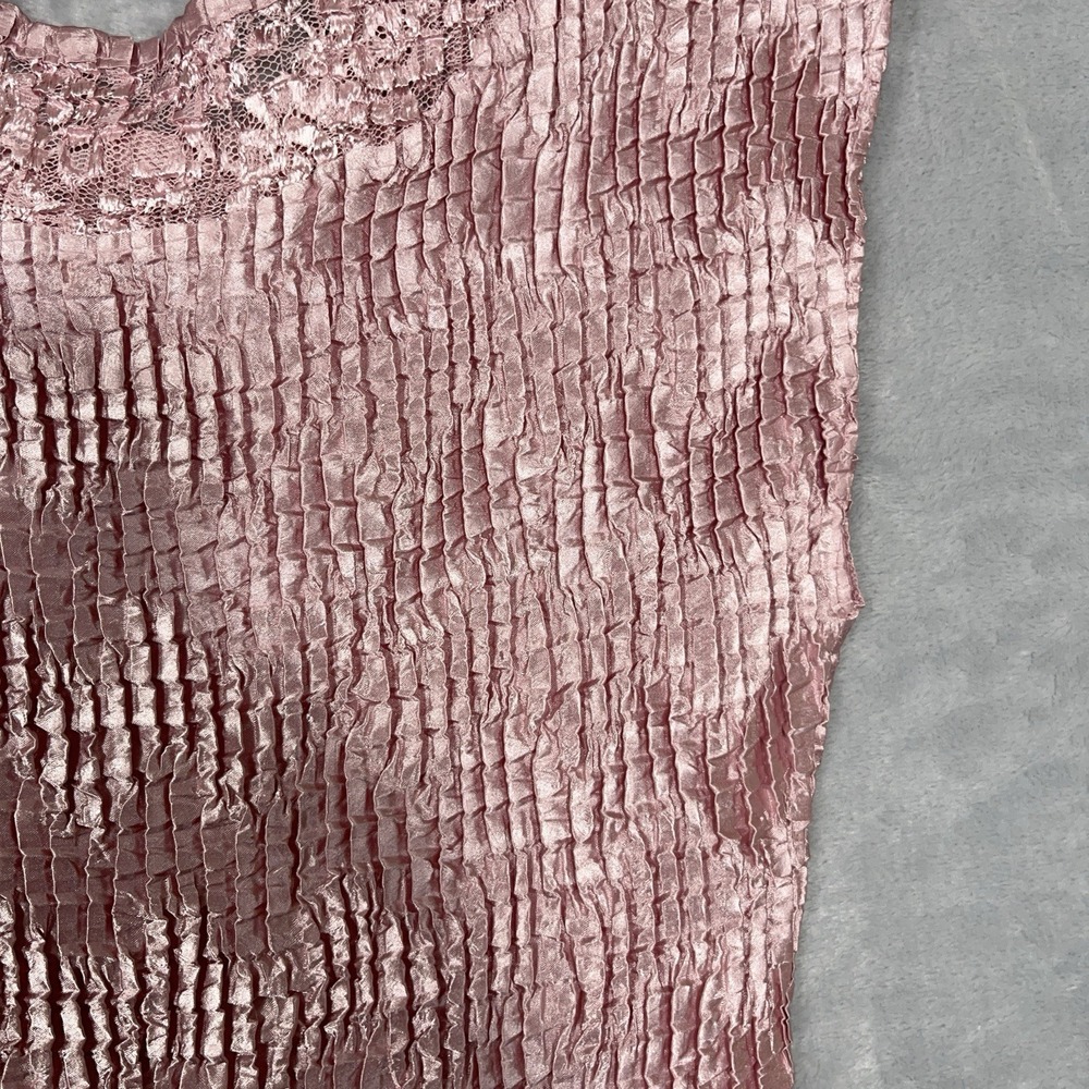 Cocquette Cami Tank Top Womens L Pink Stretchy Crinkle Satin Lace Feminine - Picture 6 of 9
